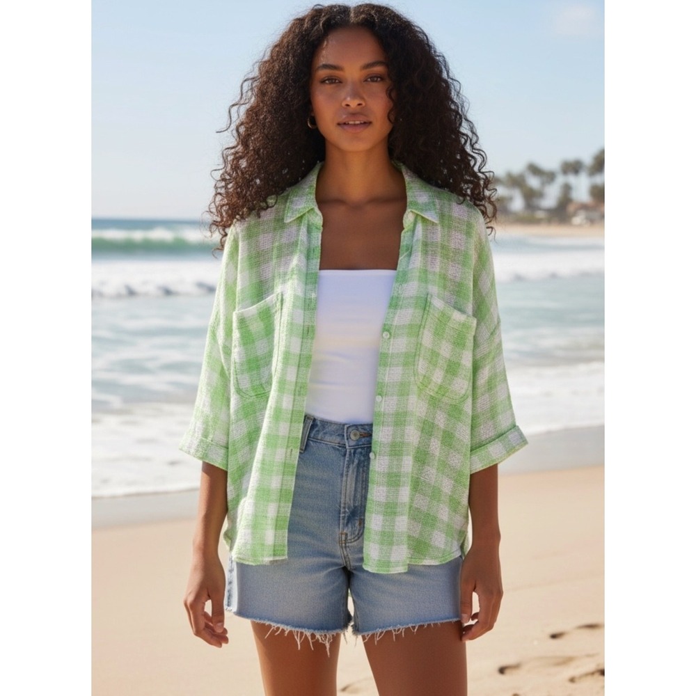 NEW Urban Outfitters Out From Under Beach Boardwalk Oversized Button Down Top XS